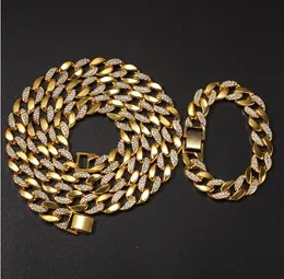 Mens Gold Iced Out 30inch Cuban Chain and 8inch Bracelet SET Hip Hop Jewelry Whosales Trendy Rapper Singer Fashion 2pcs Set