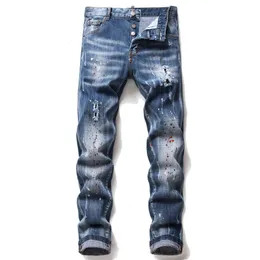 Fascitrice di jeans magri con pittura unica dipinti da uomo Skins Skinny Lavato MOTOCYPLE MOTICICLO MOTORE DI MOTORE DI MOTORE INCIMINA