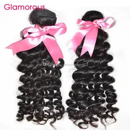 Glamorös brasiliansk Virgin Hair 2 buntar Curly Hair Weave Naturlig färg Dubbel väft Bra kvalitet Virgin Peruan Malaysian Indian Hair Weft