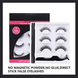 3 par självhäftande faux 3d mink ögonfransar eyeliner ögonhs pinzer set falska ögonfransar falska mink fransar naturliga tjocka ögonfransar