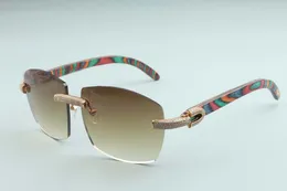 Прямая продажа с фабрики, простые роскошные солнцезащитные очки в большой оправе, полные бриллиантовые очки T4189706-B5, роскошные безрамочные деревянные дужки натурального цвета