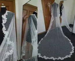 2020 Custom Made Wedding Veils Beaded Single Layer Lace Appliue Edge Chapel Length Bridal Veil Long Head Dresses