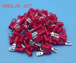 1000PCS Crimp Terminal Connector Red FDD1.25-187 4.8MM16-22 AWG Isolerad Kvinnlig Spade Tråd