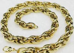 11mm14K Gold Plated Gold Steel Twist Twisted Chain Titanium Steel Stainless Steel Necklace Men's Coarse Jewelry Spot