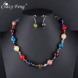 Crazy Feng Fashion Natural Stone Beads Necklaces Earring Sets Wedding Engagement Party Jewelry Sets For Women Bridal Gifts NE+EA