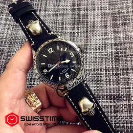 Продажа M79910 Автоматическая Мужские часы Ретро Резные Тотем стальной корпус черный циферблат черный кожаный с серебряной Skull White Line SwissTime B82c3