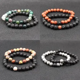 Naturlig Black Lava Volcanic Stone Armband Balanssträng Pärlor Yoga Armband Energi Tiger Eye Stone Armband för Kvinnor Män Smycken