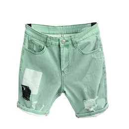Men de jeans verde shorts shorts de verão jeans casual marca clássico bole machos ripped calça curta bermuda