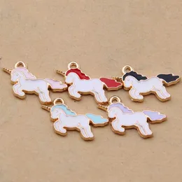 100pcs / lot legering ponny små charms färgrik emalj unicorn charm hängsmycke för DIY halsband smycken tillbehör gör fynd 21 * 14mm