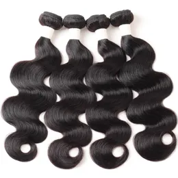 Ishow Virgin Human Hair Bundles Wefts 9a Brazilian Body Wave 4pcs Partihandel Vävtillägg för kvinnor Alla Ages Naturliga Svart 8-28 tum