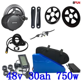 48V BBS02B BBS02 BAFANG 48V 750W Mid Drive Electric Motor Kit med 1000W48V 30AH Lithium Electric Bike Batteri Använd Samsung Cell