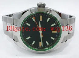 Najwyższej jakości Luksusowy 116400 Zielony Kryształ Czarny Dial Ze Stali Nierdzewnej Bransoletka Mężczyzna Automatyczny Zegarek Mechaniczny 40mm Nowy Casual Wristwatch