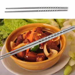 Hot New 2pcs / pair Chopsticks Anti-Skip Tråd Style Portable Kinesisk Mat Meddelande Chop Pinnar Rostfritt Stål Tortering WCW357