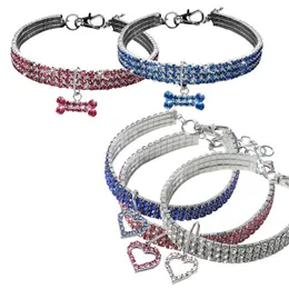 Popularny pies Naszyjnik Rhinestone Jeweled Bling Collar Crystal Diamond Pet Cat Stretch Funkcja Collar Rozmiar S / M / L Materiały PET