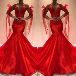 Rote Organza-Quasten-Nixe-Partei-Abschlussball-Kleider 2020 aus der Schulter, offener Rücken, Abendkleider, elegantes formelles Kleid, Vestidos de Festia