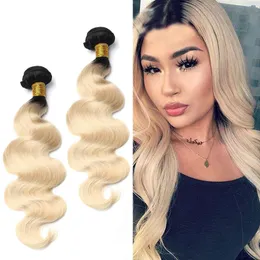 Brasilianska Virgin Hair Extensions Body Wave 2 Bundles t1b / 613 # Blond färg 1b / 613 Ombre färg 10-26inch