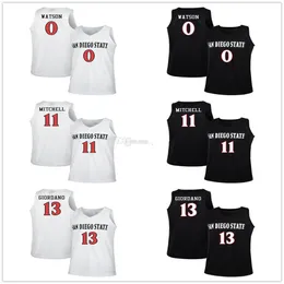 San Diego State Aztecs College #0 Devin Watson Basketball Jerseys #11 Matt Mitchell #13 Caleb Giordano Mens Ed Niestandardowy