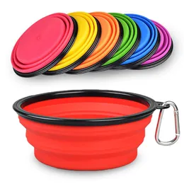 Collapsible Dog Bowls Cat Pet Feeders Foldable Bowl With Hook Travel Outdoor Feeder Bowl Silicone Feeding Bowl