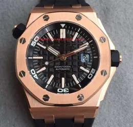 Top Wysokiej Jakości Automatyczne Mechaniczne 42mm Czarne Dial Rose Golden Męskie Zegarek Męskie Zegarek Zegarek Gumowy Pasek