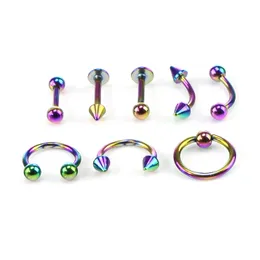 Mixed 8pcs/set 316L Stainless Steel Eyebrow Tongue Navel Nails Nose Ear Studs Lip Nipple Rings Body Piercing Jewelry 4 Colors