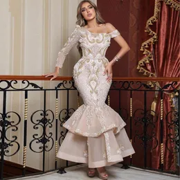 Saudi Arabia Fashion Mermaid Evening Dress Lace One Shoulder Long Sleeves Prom Dresses Middle East Ankle Length Formal Party Gowns