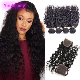 Brazilian Water Wave 4 Bundles With 4X4 Lace Closure 5pcs/lot Wet And Wavy Virgin Human Hair Bundles With Closures Middle Free Three Part