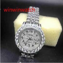 Hip dos homens novos Hop Assista Prong Set Diamond Watch Prata Aço Inoxidável Caso Strap Árabe número rosto Relógio Mecânico Automático