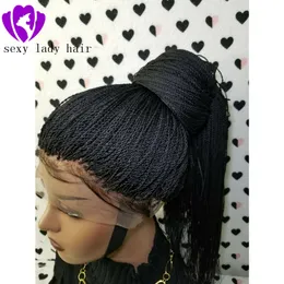 Moda Brazylijskie Warkocze Peruka 13x4 Koronki Syntetyczne Przodu Peruki Dla Kobiet Bezpłatny Czarny Ponytail Crochet Twist Braid Włosy