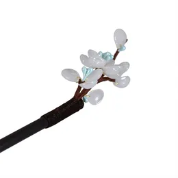 Women Ladies Vintage Style Wooden Hair Stick Flower Shape Acrylic Alloy Tassel Hairpin Women Fashion Jewelry Hair Accessory