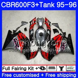 Bodys +Tank For HONDA CBR 600 F3 FS CBR600FS CBR600 F3 95 96 289HM.38 CBR600RR CBR600F3 95 96 Silver red black CBR 600F3 1995 1996 Fairing