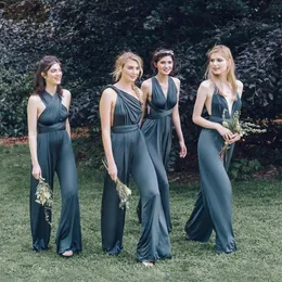 2019 Convertible Bridesmaid Dresses Sexig Halter Neck Ärmlös Backless Chiffong Junior Maint of Honor Gowns Wedding Party Dress