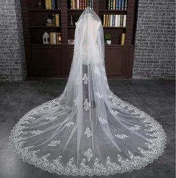 Customized Long Bridal Veils Lace Edge Sequins Soft Mesh Bride Wedding Veils Single Layer No Comb 2019 Wedding Accessorie Velo De Novia