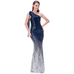 Angel-Fashions Asymetryczna wstążka Stopniowa cekinowa cekinowa sukienka Mermaid Suknia wieczorna sukienka formalna 286