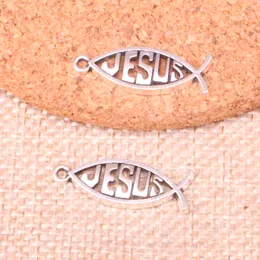 93st CHARMS FISH JESUS ​​27 * 10mm Antik gör hängande passform, vintage tibetansk silver, DIY handgjorda smycken