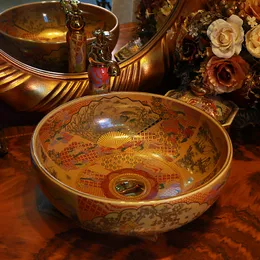 China Artistic Handmade Ceramic Bathroom Sinks Lavobo Round Counter top hand painted ceramic vessel sink