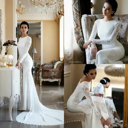 Modest Syrenki Suknie Ślubne Koronki Appliqued Zroszony Berta Sweep Pociąg Boho Suknia ślubna Suknie Ślubne Plus Size Rękawy Abiiti Da Sposa