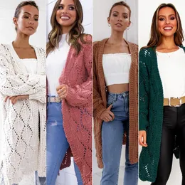 Design Long Sweater - Den nya hösten / vintern 2019 kvinnors tröja är en lozenge lång, lös stickad cardigan