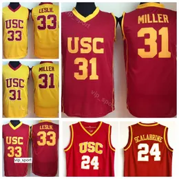 USC Trojans College Brian Scalabrine 24 Matt Miller 31 Lisa Leslie Jersey 33 Uniforme de basquete universitário Cor da equipe vermelho amarelo