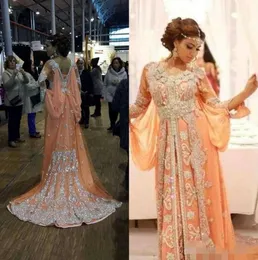 Arabisch Abend bescheidene Kleider Langer Dichter Ärmel Perlenkristalle Formale OCN Wear Muslim Ballkleid Kleid MADE MADE