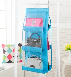 7 Cores Início 6 bolsos bolsa saco de armazenamento de suspensão Livros Organizador Roupeiro Closet Cabide Dupla Face EEA1419-6 transparente dobrável