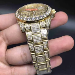 Moissanitethe最新のメンズアイスダイヤモンドウォッチサイズ40mmゴールドステンレス鋼ダイヤモンドストラップゴールドダイヤモンドフェイスオートマチックメカニカル腕時計2023