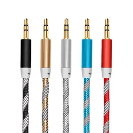 3.5mm Auxiliary Aux Extension Cable Audio Nieprzerwane Metalowa Tkanina Braiede Męski Stereo Przewód dla iPhone Samsung MP3 Głośnik Tablet PC