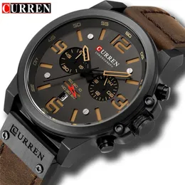 CURREN Top Luxury Brand Men's Military Waterproof Leather Sport Quartz Watches Chronograph Date Fashion Casual Men's Clock 8314 CJ191217