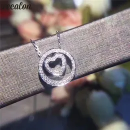 Vecalon handgefertigter Herz-Liebes-Anhänger aus echtem 925er Sterlingsilber, Diamant-Hochzeitsanhänger mit Halskette für Frauen, Party-Schmuck