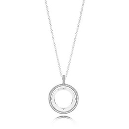 Ny 100% 925 Sterling Silver Round Hjärtformad Romantisk Med Clear CZ Enkelt halsband för kvinnor Original Mode Smycken Present Arton