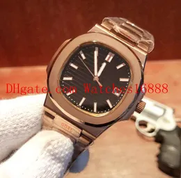 2 Renkli Lüks 18 K Rose Altın 40mm Erkek Tarihi Watche Nautilus Siyah Kadran 5711 / 1R-001 Asya Mekanik Otomatik Erkek Saatler Şeffaf Geri Saatler