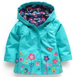 2016 Fashion Cute Kids Girls Flowers Wind Rain Jacket Hooded Long Sleeve Windbreak Girl Waterproof Jacket Outwear Raincoat 2-6Y FcLhn