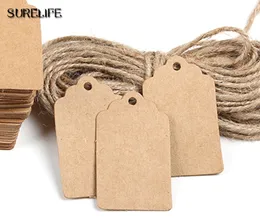 2000pcs Tag em branco loja Papel Kraft DIY presente de casamento Hemp Rope Preço Etiqueta Pendure 2 * 4cm / 3 * 5cm