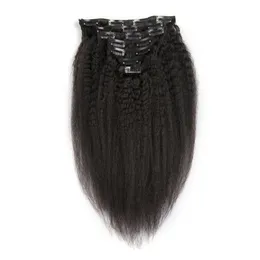 Kinky encaracolado clipe na extensão do cabelo kinky cabelo reto virgem remy cabelo humano natural preto clipes ins 100g 120g 7 pçs/saco