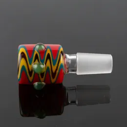14mm 18mm Bowl Glass Wig Wag Style Thick Pyrex Bowls with Colorful Blue Red Herb Water Bong Piece for Smoking